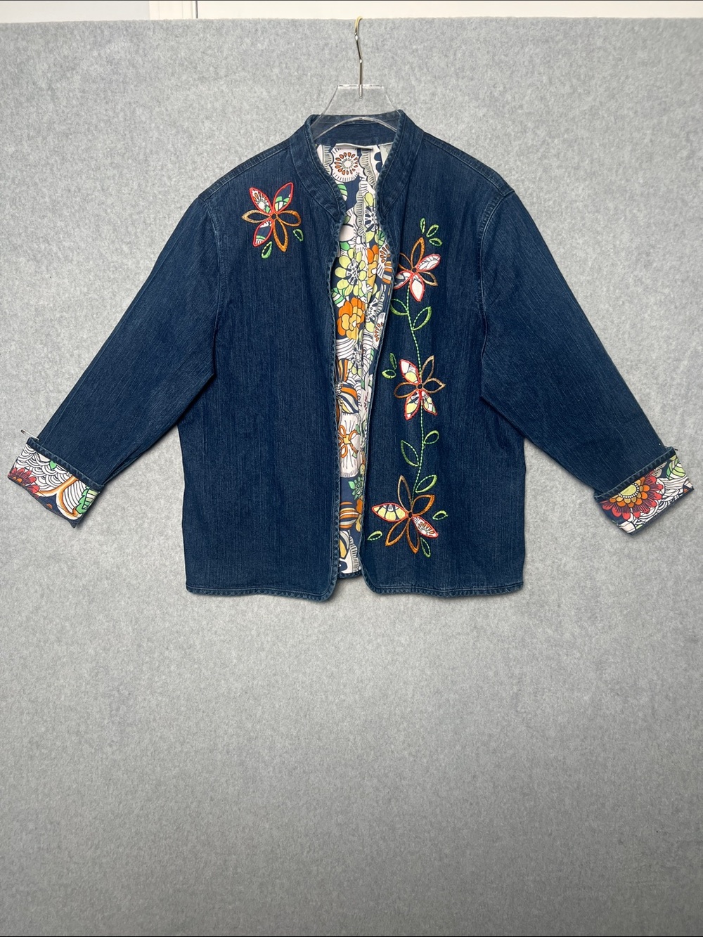 Alfred Dunner Vintage Embroidered Floral Denim Jean Jacket Size 16P